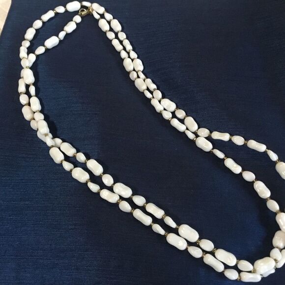 White Acrylic & Goldtone Long Necklace - Picture 3 of 5